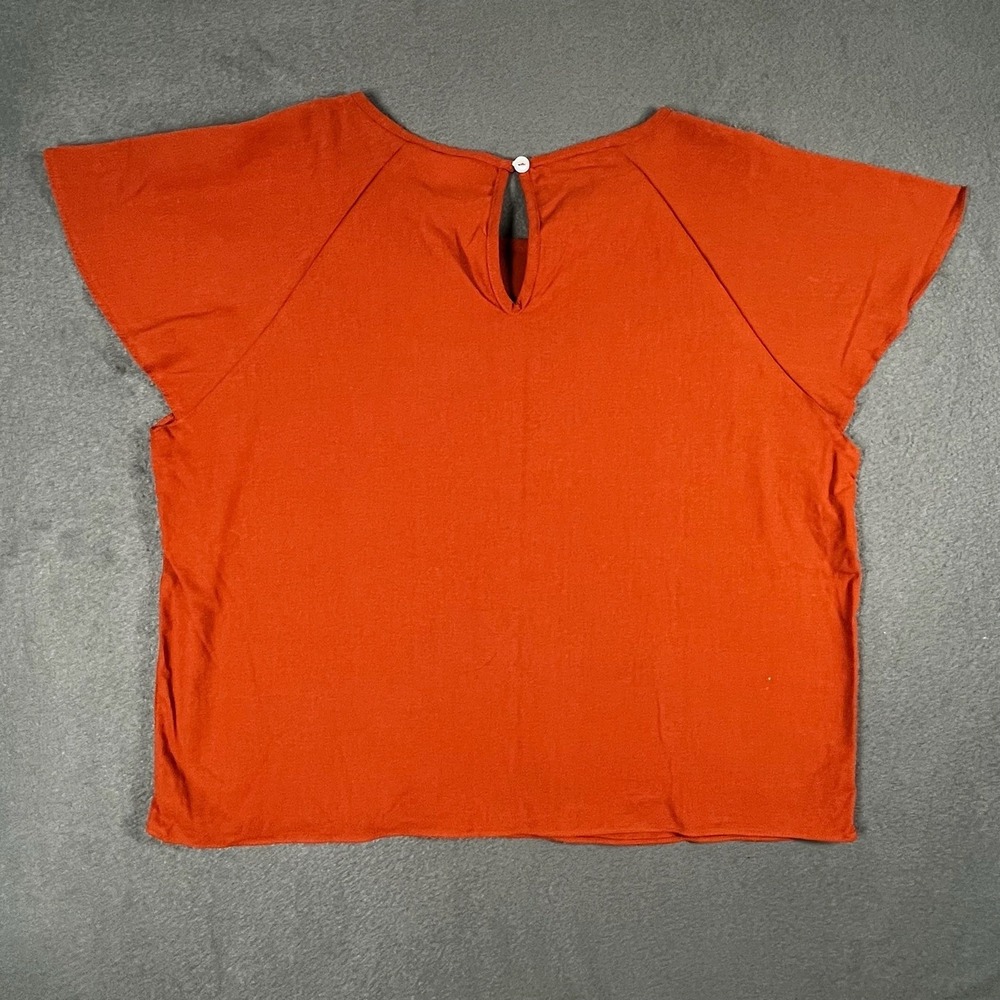 Tropiko Women Top Rust Orange Linen Blend M Boho Ric Rac Trim Short‎ Sleeve - Picture 2 of 7